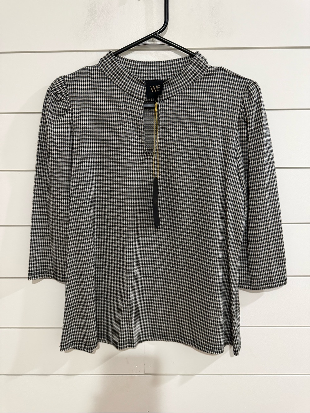 W5 Black and White Houndstooth Mock Neck Shirt